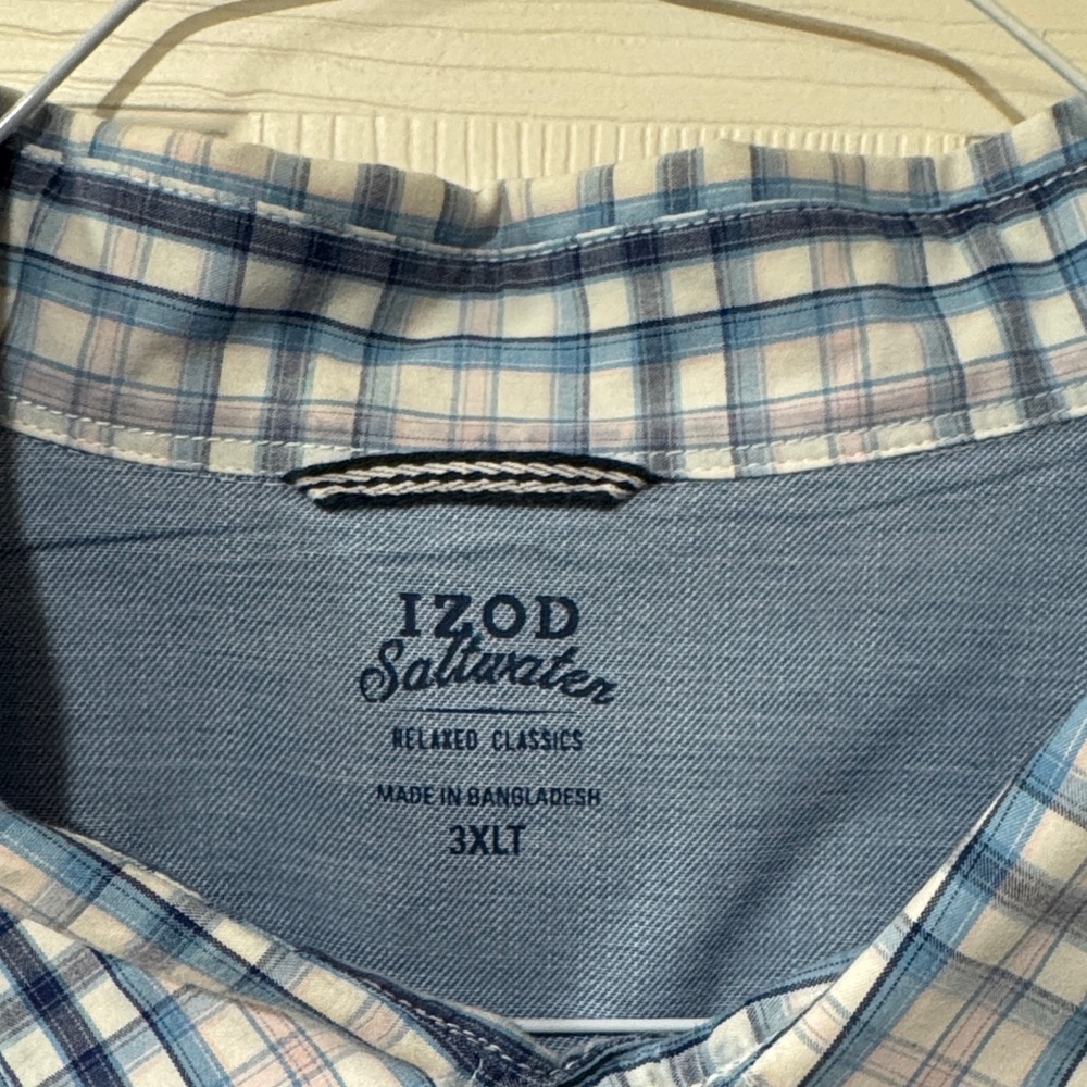 Izod Saltwater Plaid Shirt - Blue and Tan